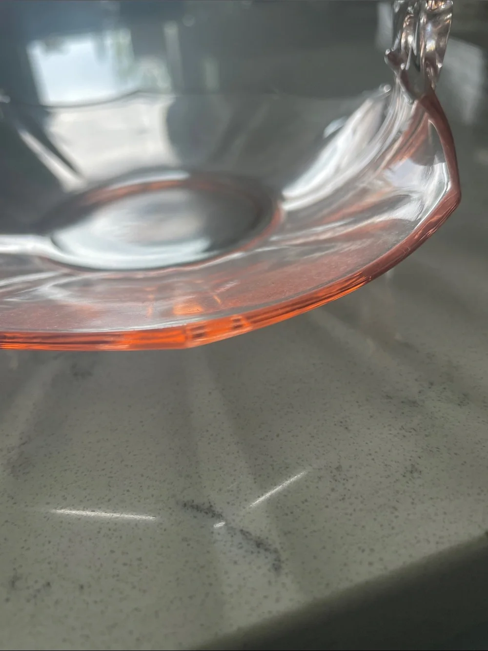 Pink glass dish.